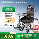 鱼跃(yuwell)手动轮椅车H059B老人半躺护理型带坐便椅餐板钢管可折叠