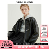 VEGA CHANG机车风皮衣女春秋季2025年韩版bf风一字扣PU皮夹克短外套 黑色 L