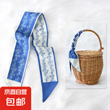 【女神同款】网红长条丝巾发带发圈韩版复古扎带ins丝巾飘带 蓝色小藤花 88*6CM