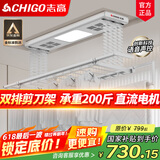 志高电动晾衣架阳台升降遥控自动晾衣机家用智能伸缩杆双排剪刀架 银色+照明横杆语音杀菌风干烘干