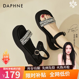 达芙妮（DAPHNE）凉鞋女夏季外穿新款一字带露趾仙女风百搭厚底沙滩凉鞋 黑色 跟高5cm 39 (245mm) 标准码