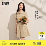 森马连衣裙女收腰衬衫裙复古休闲夏季美拉德纯色短裙101324114030