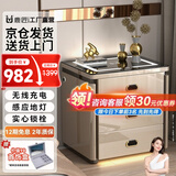 鹿匠（LUJIANG）保险柜家用床头柜保险箱柜一体智能指纹密码无线充电三色灯光储物柜保管柜 高51cm/宽50cm 香槟色