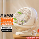 【空气循环扇】2025新款桌面风扇 落地扇 台式静音小型电风扇制冷空调卧室桌面床头办公室 米色 可用3天丨3档强风丨低噪轻音 3000mAh