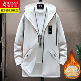 啄木鸟夹克男外套中长款韩版潮流中青年男士春秋季休闲连帽男装 米白加绒 2XL