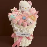 ONEVAN七夕情人节生日礼物女孩卡通花束玉桂狗库洛米送闺蜜毕业520礼物 粉色小香风-凯蒂猫花束 成品花束+礼袋+灯