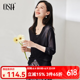 欧莎（OSA）【披肩空调衫】薄款冰丝针织开衫外套女七分袖25年新款夏季上衣 黑色A L