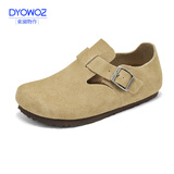 东园物作真皮休闲日系外穿舒适百搭真皮软木男女款圆头平底防滑全包勃肯鞋 卡其色【以此颜色为准】 39 【偏大一码】