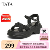 他她TATA休闲厚底凉鞋女鞋法式气质时装凉鞋2025夏季CXT01BL5 黑色 38
