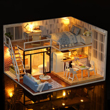 我の屋diy双层阁楼小屋淡蓝时光手工拼装蓝色公寓小房子创意生日礼物女