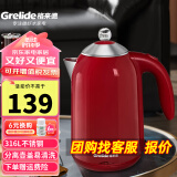 格来德 （Grelide）烧水壶保温316/304不锈钢电水壶家用电热水壶恒温热水壶大容量1.7升煲水壶煮水壶自动断电双层防烫 1.7L D1710K红色-316不锈钢-可视水窗