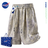 NASADKGM官方潮牌美式休闲短裤男夏季痞帅直筒胖子大码宽松阔腿运动五分裤 杏色 XL （建议135-155斤）