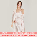 珊目尔（SMR）【经典蕾丝款】6A级100%桑蚕丝吊带裙真丝睡衣女性感家居服肚兜 淡粉色-裙袍套装 XL (170)适合115-135斤穿着