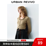 UR秋季新款女装旷野美拉德百搭修身针织开衫UWB940014 卡其 L