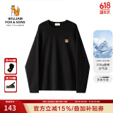 William fox&sons新复古回潮230G新疆双面棉空气层科技亲肤面料狐狸头刺绣长袖T恤 黑色 M /48