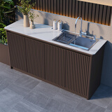 户外定制洗手台庭院阳台洗手盆拖把池一体室外操作台花园铝合金柜 咖啡色四门160*45*80cm雪山白岩板