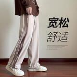 Foss Phil裤子男装春秋季休闲裤潮牌潮流条纹宽松卫运动直筒长裤男士青少年 ZX-K301卡其色 M (100斤-115斤)