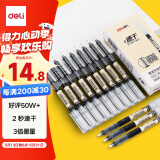 得力（deli）直液笔速干笔签字笔 0.5mm全针管中性笔 商务办公学生水笔走珠笔 黑色 12支/盒S856