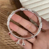 纯银手镯女繁花似锦9999实心足银镯子年轻款生日送女朋友礼物 繁花似锦双铃铛 证书+礼盒30