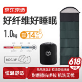 京东京造 信封式睡袋 户外露营防潮柔软贴身恒温加厚保暖冬季 军绿色1.0kg