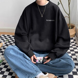 型于格潮牌无帽圆领卫衣男生打底衫秋冬加绒加厚保暖长袖t恤内搭男上衣 黑色 (常规款) L 建议(110-125斤）