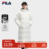 FILA 斐护科技|斐乐女装长款羽绒服冬季休闲简约连帽保暖羽绒外套 云菇白-WT 160/80A/S