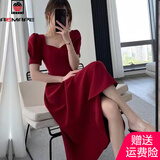 AEMAPE法式黑色连衣裙女后背蝴蝶结显瘦赫本风裙子2025夏季新款女装 红色 L 90-110
