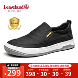 枫叶（leaveland）男鞋夏季新品织物透气男士休闲鞋舒适软底免系一脚蹬帆布鞋子男 黑色（皮鞋码） 41