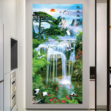 艾思尚玄关自粘装饰画贴画山水风景画墙贴客厅入户门背景墙壁纸画3d立体 01.流水生财 宽30cm-高60cm