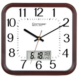 康巴丝（Compas） 挂钟客厅2025款家用大气方形石英钟办公时钟挂墙卧室钟表 2548日历橡木（25*25cm）