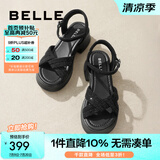 百丽（Belle）满钻条带繁星休闲凉鞋女商场款厚底凉鞋A9S2DBL4 黑色 35 (225mm)