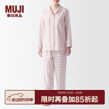 无印良品（MUJI） 女式 无侧缝双层纱织睡衣女士家居服春秋纯棉条纹格纹长袖 女款 浅粉红色格纹 S (上装155/80A下装155/62A)