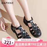达芙妮官方 罗马凉鞋女2024新品春夏包头鞋复古编织粗跟沙滩鞋软底凉鞋 黑色【经典热卖款】 37