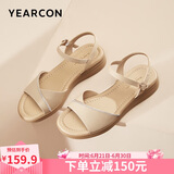 意尔康女凉鞋通勤妈妈坡跟女鞋简约坡跟鞋女 29259W 杏色 38