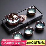 瓷牌茗茶具（cipaiming teaset） 茶具套装小套功夫茶壶便携一壶四杯家用会客泡茶器小茶台 沙金西施一壶四杯+磁石干泡盘