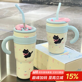 肆月冰霸杯吸管保温杯大容量水杯女巨无霸杯子保冷杯生日礼物 卡通猫1.2L+0.7L【316不锈钢】