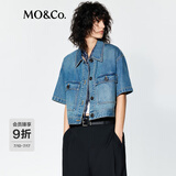 MO&Co.牛仔夹克2025夏新品轻薄天丝棉质工装短款短袖磨白复古MBE2JKT003 牛仔蓝色 XS /155