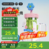 炊大皇玻璃杯女茶水分离吸管杯子耐高温高硼硅水杯800ML（小蓝花）