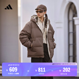 adidas 570蓬双面穿保暖连帽鸭绒羽绒服男女阿迪达斯官方轻运动   岩层深土地棕   L