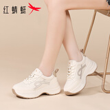 红蜻蜓运动鞋女潮流百搭耐磨跑鞋女士轻便休闲小白鞋EXB350391米卡其37