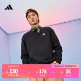 adidas情侣款休闲宽松抓绒圆领长袖卫衣套头衫男女阿迪达斯轻运动   黑色/白   3XS