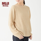 无印良品 MUJI 女式 含牦牛绒羊毛 宽罗纹编织 高圆领毛衣 长袖针织衫简约 燕麦色 L