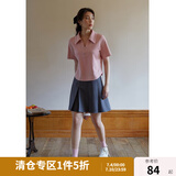 独束大码女装复古POLO领收腰显瘦T恤女夏季新款微胖mm休闲百搭上衣 桃粉色 M （尺码：1）
