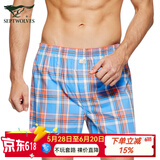 七匹狼睡裤男短裤纯棉夏季薄款宽松家居裤男士沙滩裤可外穿五分大裤衩 蓝桔三分裤（无兜） XXXL-185（160-180斤）