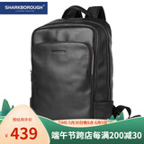 sharkborough男士真皮双肩包男大容量多功能商务15.6英寸电脑背包旅行包书包 黑色【头层小牛皮】