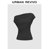 UR2025秋季新款女装时尚气质褶皱斜肩修身T恤UWG450188