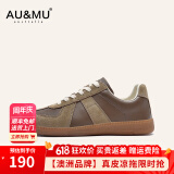 AU&MU复古德训鞋男春夏季轻便休闲鞋女士运动大码板鞋经典潮鞋情侣款 DX005咖啡色-男女款 41