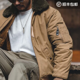 马登工装 美式复古B15飞行员夹克加厚翻毛领外套保暖棉服男春季 卡其色 L