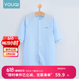 优奇婴儿衣服夏季薄款纯棉连体衣新生幼儿睡衣宝宝纱布哈衣夏装空调服 夏款【闭档】冰蓝 90cm