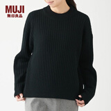 无印良品 MUJI 女式 含牦牛绒羊毛 宽罗纹编织 高圆领毛衣 长袖针织衫简约 黑色 L